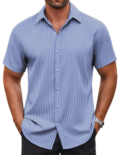HOTCOOFANDY Men's Button Down Shirt Short Sleeve Dress Shirt Casual Beach Summer Wedding Shirt