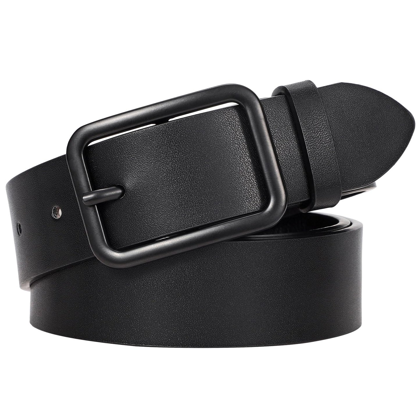 HOTWERFORU Women Classic Black Leather Belt With Square Silver Buckle For Jeans Pants,1.3" width