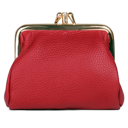 HOTDOPP Pebble Grain Leather Kiss-Lock Coin Purse for Women, Triple Frame with 2 Large Pockets,Gold Tone Hardware