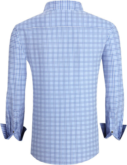 HOTAlex Vando Mens Wrinkle Free 4-Way Stretch Print Business Casual Shirt | Wrinkle resistant, Machine washable, Classic check Pattern, True-to-size cut, Business & Daily, Easy outfit pairing