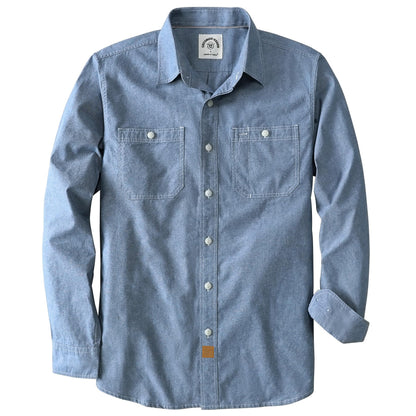 HOTDubinik® Chambray Shirt Men Cotton Mens Long Sleeve Button Down Shirts | Lightweight, Soft, Comfortable, Casual, Work, Breathable, 2 Pockets, Regular Fit, Vintage, Spring, Summer, Fall, Winter