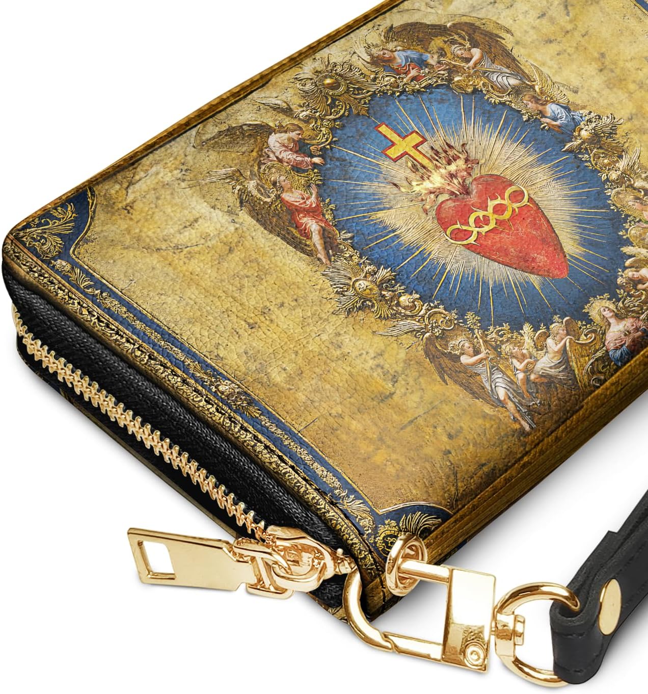 HOTOur Lady Of Grace Leather Clutch Purse Wallet for Women, Aesthetic Sacred Heart Virgin Mary RFID Blocking Zip Long Ladies Wallet Wristlet, Christian Blessed Mother Gift for Girl Mom Her (Scared Heart)