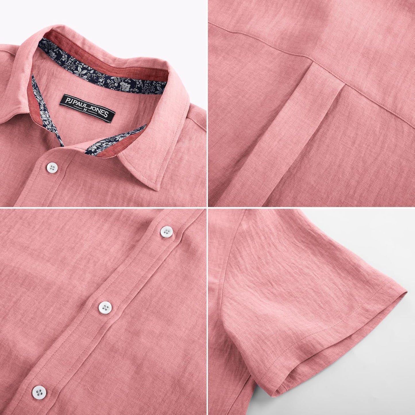 HOTPJ PAUL JONES Mens Short Sleeve Button Down Shirts Casual Summer Clothing | Linen Textured, Summer Beach Vacation Tops, Untucked Dress Shirt, Lightweight, Regular Fit, Fashion Resort Wear