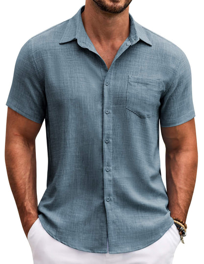 HOTCOOFANDY Mens Button Down Short Sleeve Shirt Casual Shirts Summer Beach Textured Shirts with Pocket
