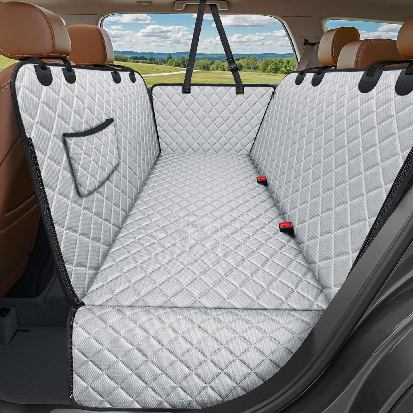 HOTURPOWER Dog Car Seat Cover for Pets 100% Waterproof Seat Cover Hammock 600D Heavy Duty Scratch Proof Nonslip Durable Soft Back Seat Covers for Cars and SUVs