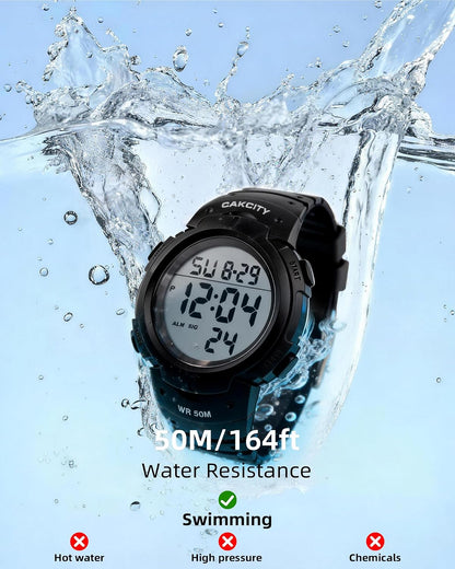 HOTCakCity Men's Digital Sports Watch,50M Water Resistant,50mm Large Face,Stopwatch,Alarm,EL Backlight,Black,Ideal for Sport,Referee,Outdoor Work,Running Training & Daily Wear