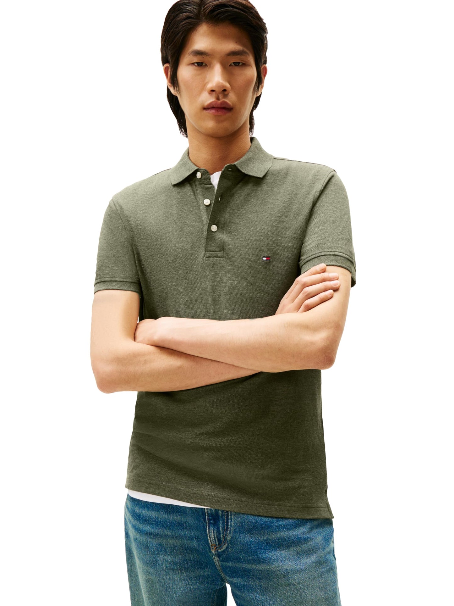 HOTTommy Hilfiger Men's Short Sleeve Polo Shirts in Slim Fit with Stretch and Organic Pique Cotton