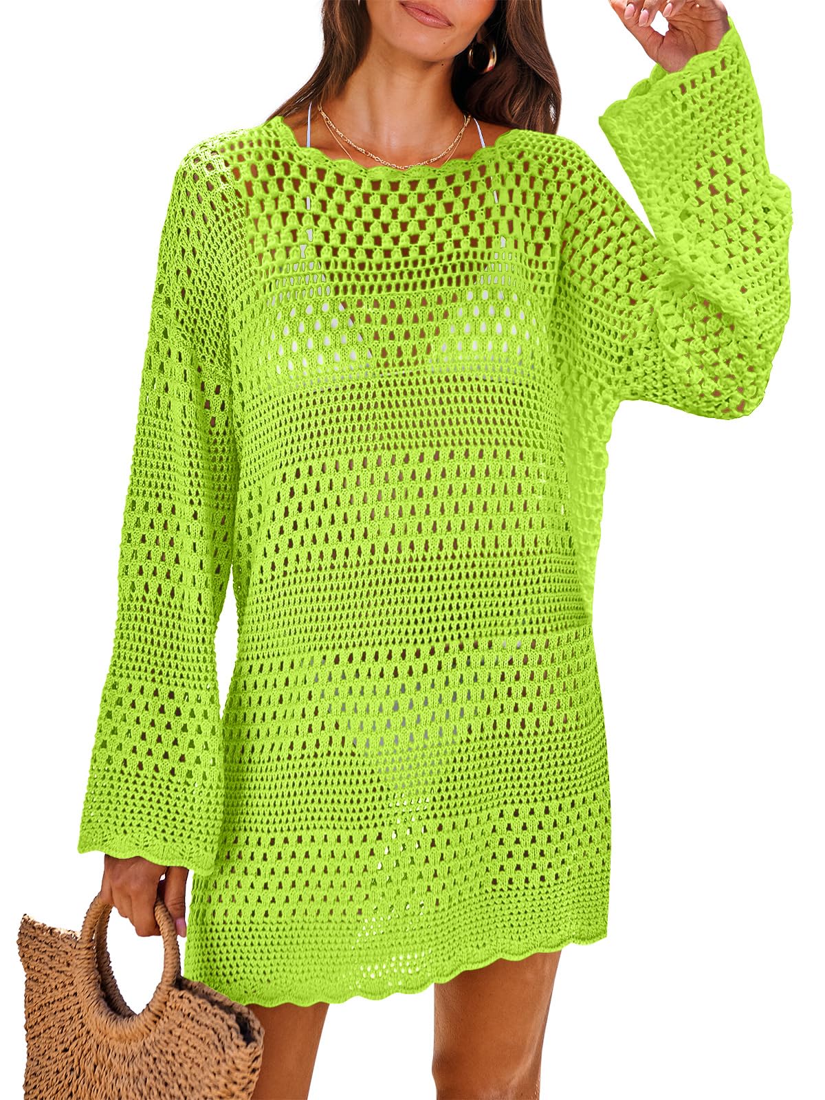 HOTANRABESS Women Swimsuit Crochet Swim Cover Up 2026 Summer Bathing Suit Swimwear Mesh Knit Beach Dress Vacation Outfits