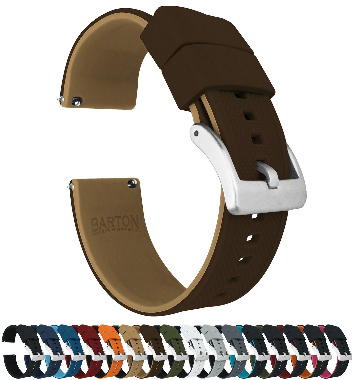 HOTBARTON Elite Silicone Watch Bands - Quick Release - Choose Strap Color & Buckle Color (Stainless Steel, Black PVD or Gunmetal Grey) - 18mm, 20mm, 22mm & 24mm Watch Straps