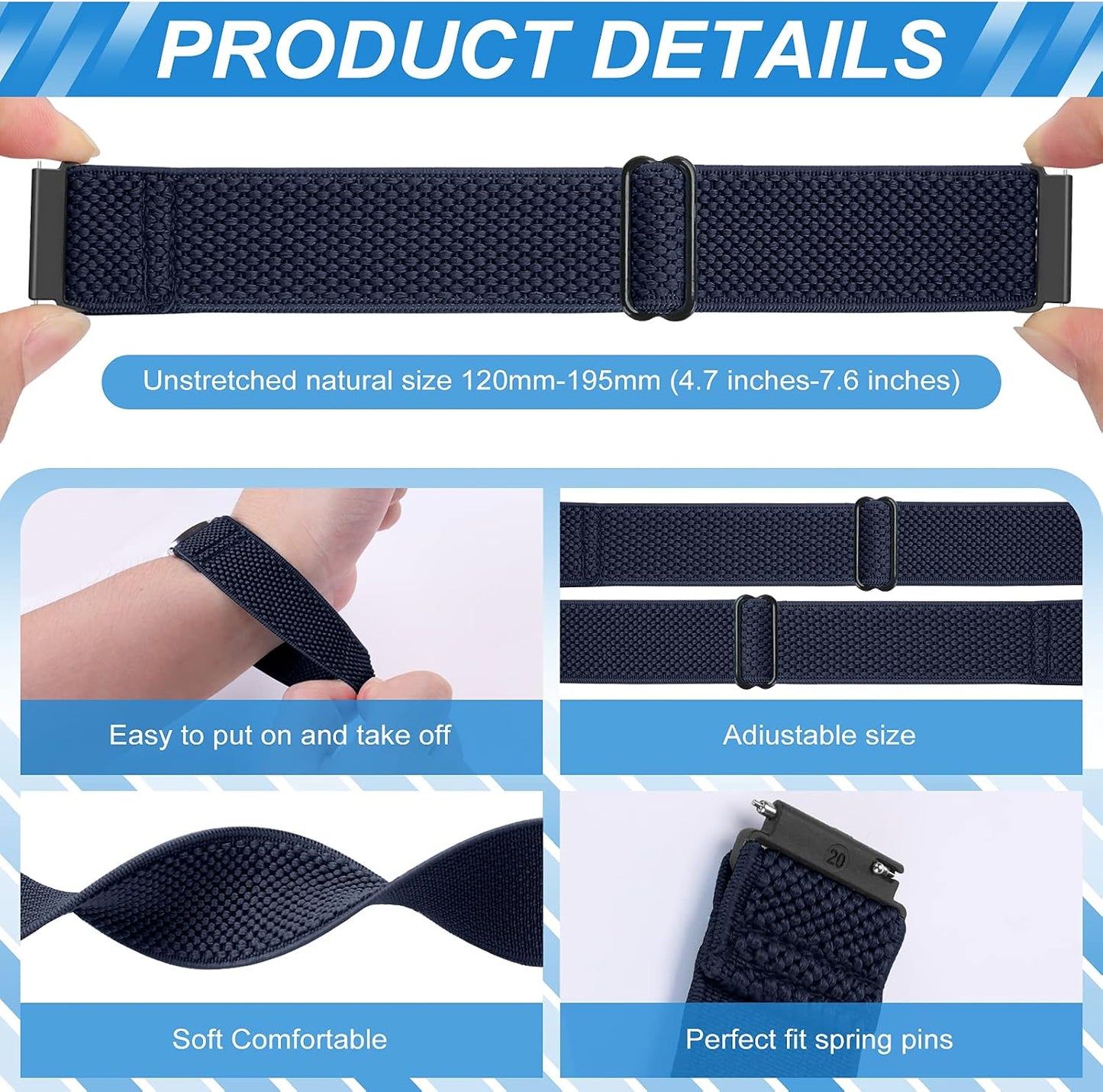 HOTCompatible with 16mm 18mm 19mm 20mm 22mm 24mm Watch Bands Quick Release Replacement Wristband,Adjustable Stretchy Nylon Solo Loop Straps Fabric Braided Sport Elastic Bands for Men Women