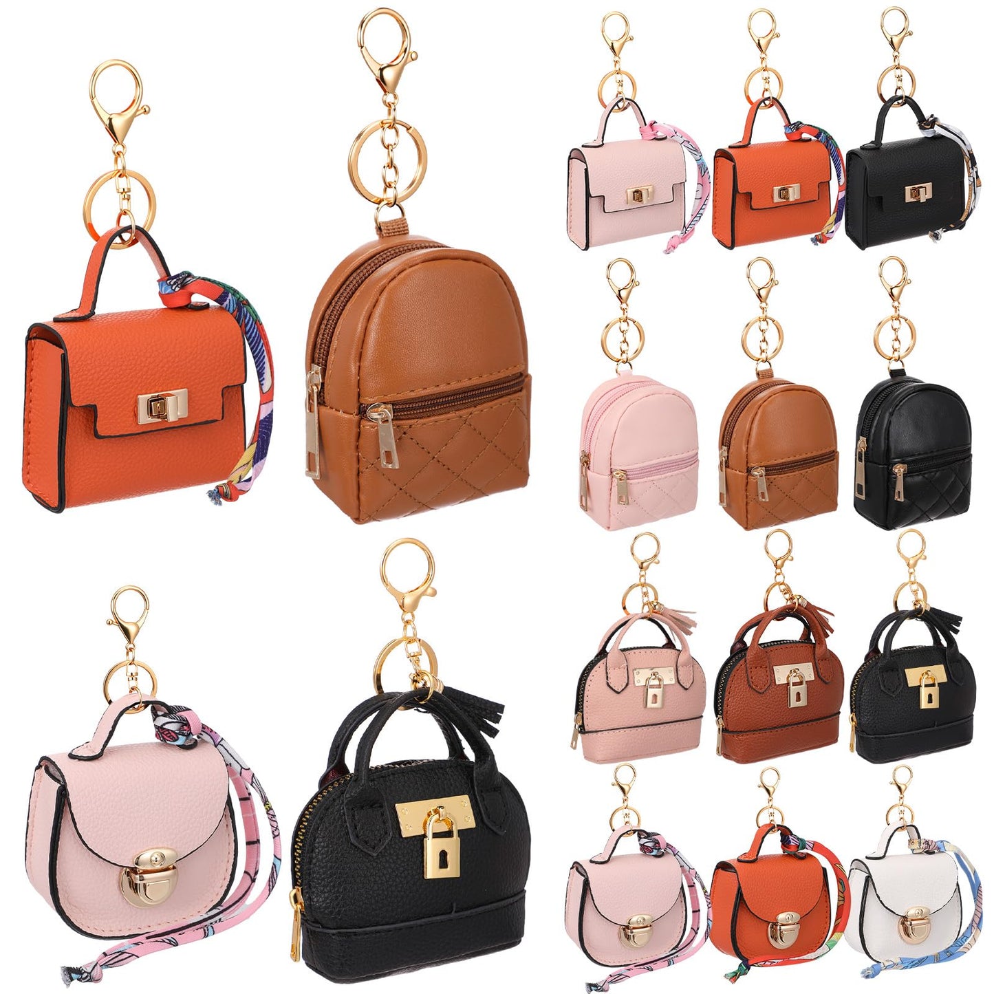 HOTHsei 12 Pcs Mini Backpack Keychain Small Coin Purses for Women Tiny Cute Makeup Bag with Keychain, Mini Pocket Tote Handbag Bag Charm Change Pouch Lipstick Card Holder Organizer Gift (Elegant)