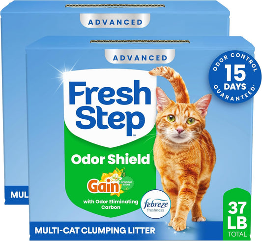 HOTFresh Step Advanced Multi Cat Clumping Litter with Febreze Freshness, Low Dust, Control with Ammonia Block Tech, Compatible in Automatic Litter Boxes, 37 lb. (2 x 18.5 lb.)