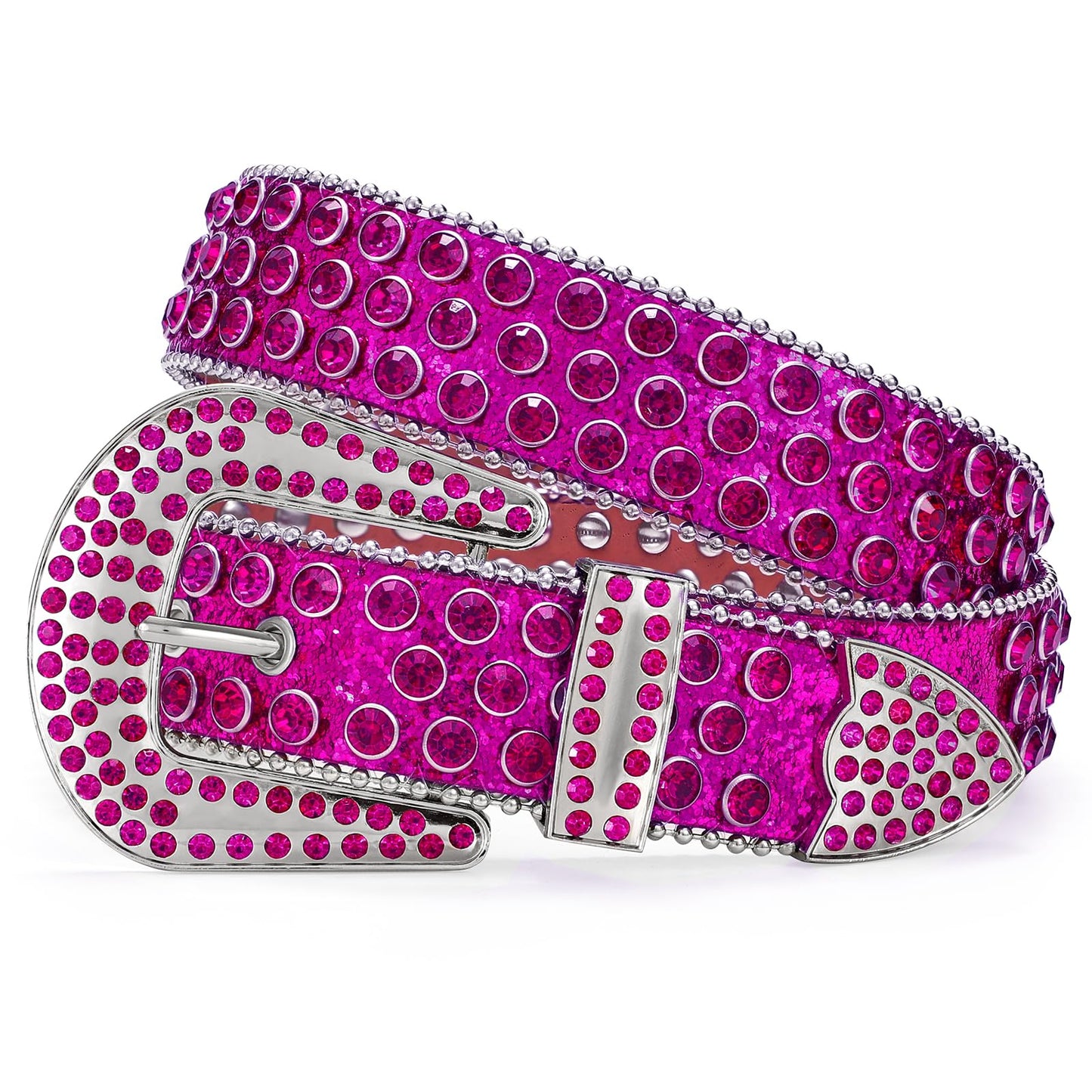 HOTWERFORU Women Men Western Rhinestone Studded Leather Belt Unisex Bling Cowgirl Cowboy Waist Belt for Jeans Pants Dress