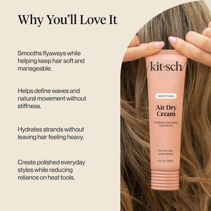 HOTKitsch Smoothing Air Dry Cream for Hair – Frizz Control Hair Care Product with Castor Oil & Coconut Oil– Weightless Styling Cream- Enhances Natural Texture Appearance – 5.3 oz
