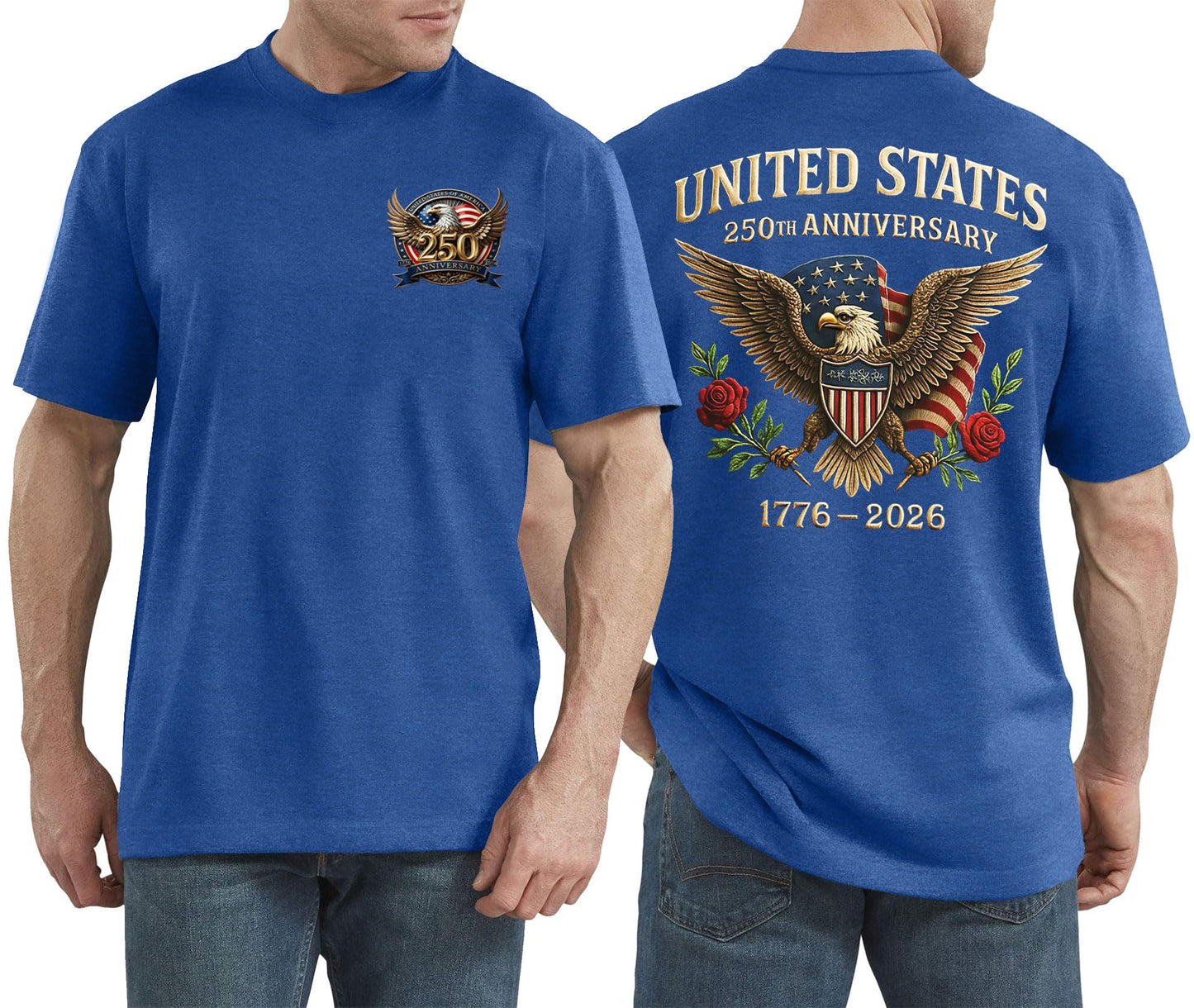 HOT250 Years American Flag Shirts for Men: 4th of July T Shirt 1776-2026 USA Patriotic Tee Tops