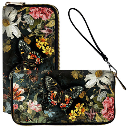 HOTLadies Wallet,Clutch Purses for Women Wallets Leather Credit Card Holder for Women Wristlet Slim Small Cute with Zipper,Thin RFID Blocking with Wrist Strap,Glitter Dragonfly Moon