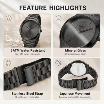HOTBUREI Men Watches Gifts for Men Fashion Stainless Steel Analog Quartz Waterproof Watches for Mens