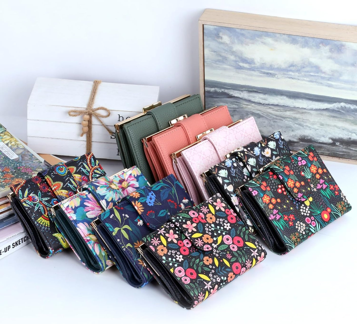 HOTJulia Buxton Women's RFID Blocking Wallet with 16 Card Slots & Coin Pocket, Snap Closure Trifold Purse Organizer,Classic Sage