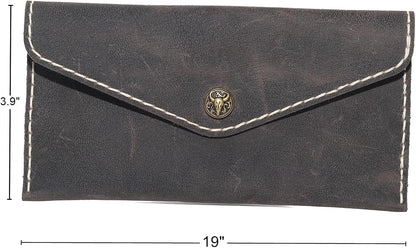 HOTHandcrafted Full-Grain Leather Envelope Wallet Artisan Stitching with Metal Snaps, Slim Card Holder & Cash Organizer (7.5x3.9in) (Black)