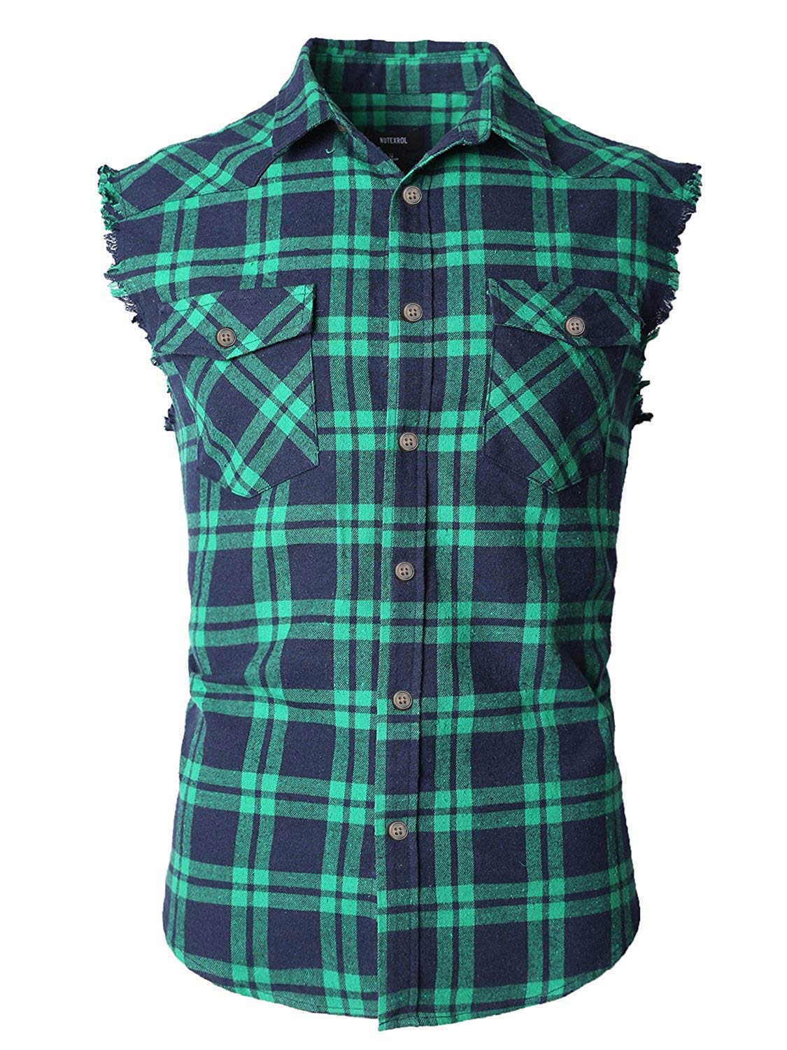 HOTMen's Casual Flannel Plaid Shirt Sleeveless Plus Size Vest