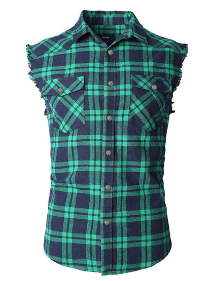 HOTMen's Casual Flannel Plaid Shirt Sleeveless Plus Size Vest