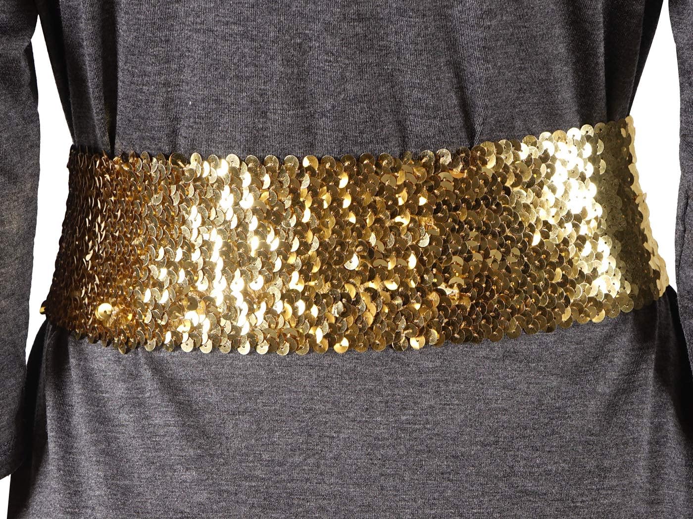 HOTAnna-Kaci Women's Sparkly Glitter Sequin Wide Stretch Elastic Belt Accessory