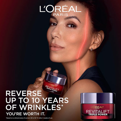 HOTL'Oreal Paris Revitalift Triple Power Anti-Aging Face Moisturizer, Pro Retinol, Hyaluronic Acid & Vitamin C to Reduce Wrinkles, Firm & Brighten Skin, 2.55 Oz