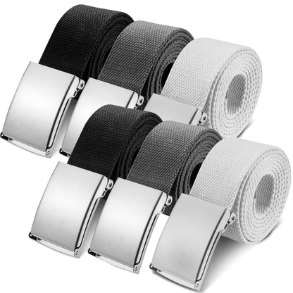 HOTGeyoga 6 Pack Golf Belts for Men Men's Golf Web Belt Nylon Web Belt Size up to 55" Adjustable Solid Nylon Belt