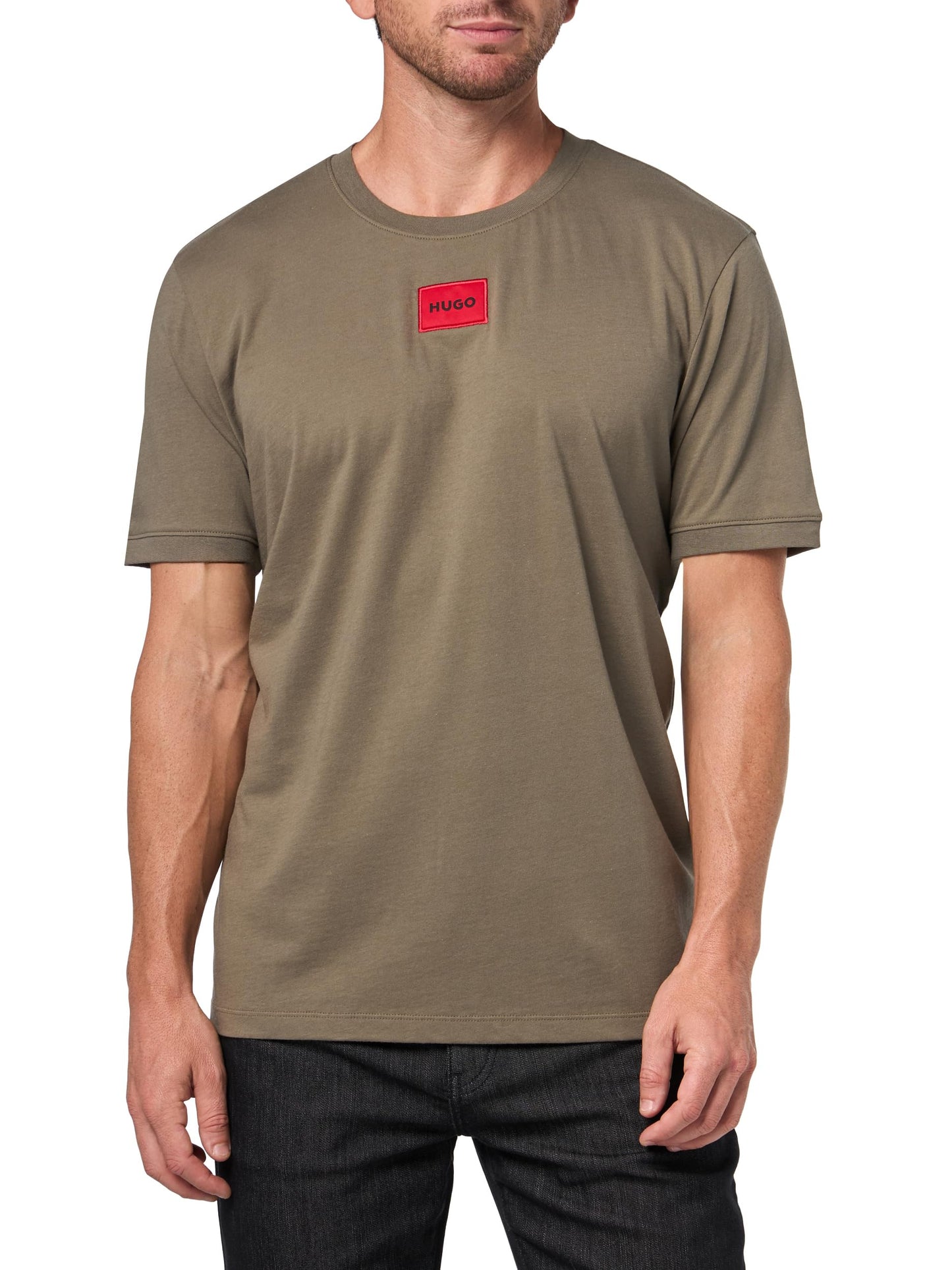 HOTHugo Mens Ribbed Crew Neck Regular Fit Center Logo T-Shirt