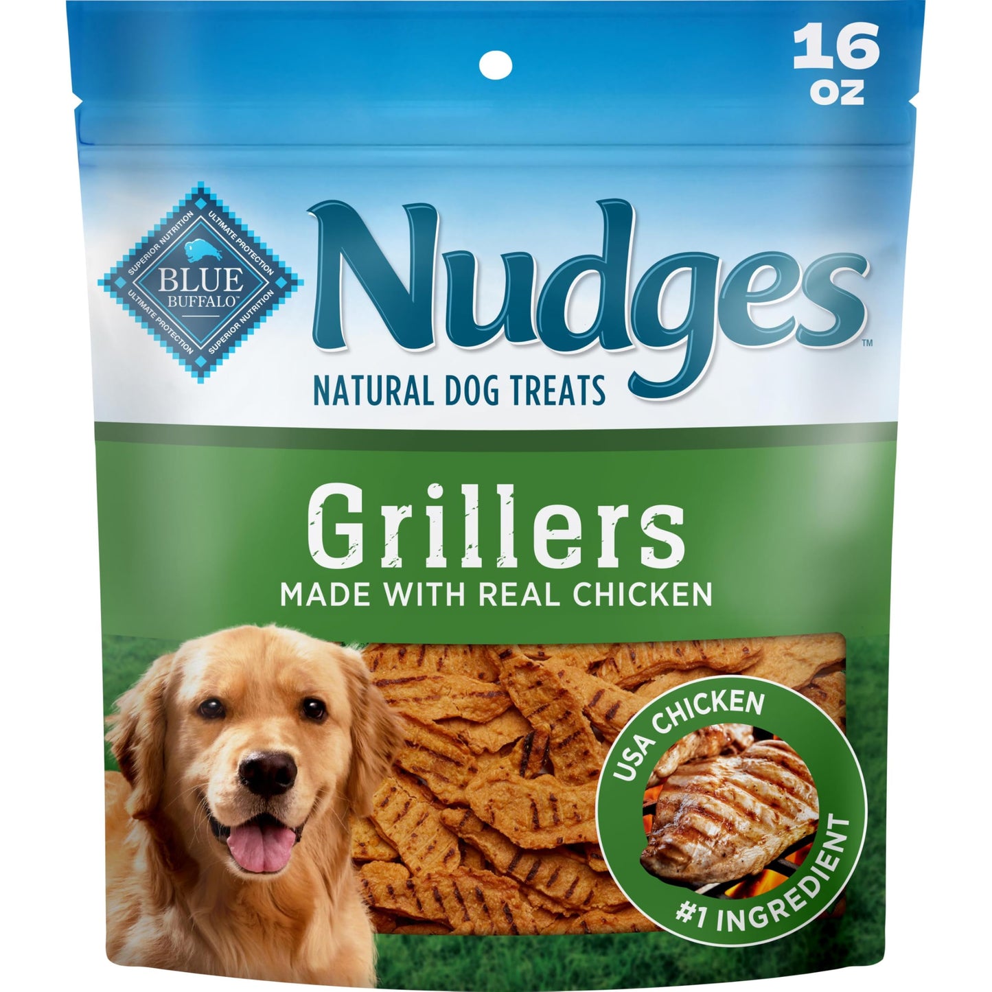 HOTBlue Buffalo Nudges Chicken Grillers Natural Dog Treats, Tender & Meaty Dog Snacks, Easy-To-Tear for Training, Made in the USA with Real Chicken, No Artificial Preservatives, 16 oz.