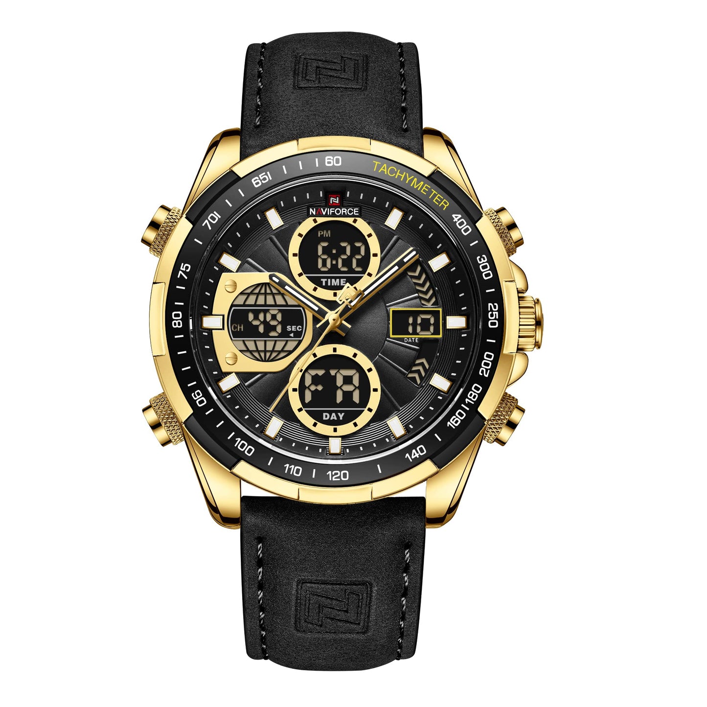 HOTNAVIFORCE Men's Military Digital Watches Analog Quartz Waterproof Watch Sport Multifunctional Leather Wristwatch