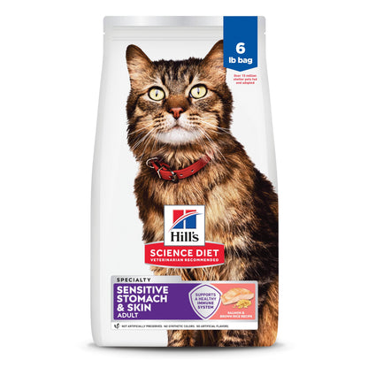 HOTHill's Science Diet Sensitive Stomach & Skin Dry Cat Food | #1 Veterinarian Recommended, Adult Formula, Chicken & Rice, 7 lb. Bag (Updated Formula)
