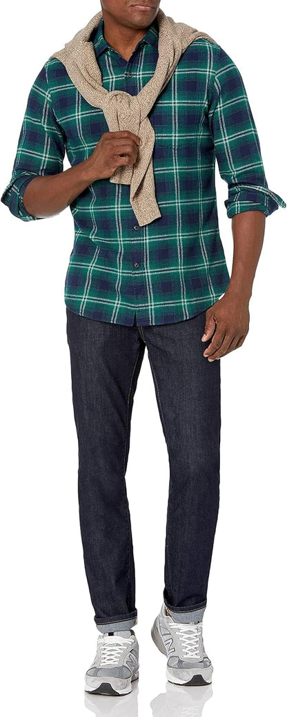 HOTAmazon Essentials Men's Slim-Fit Flannel Shirt, Long Sleeve Button Down Plaid