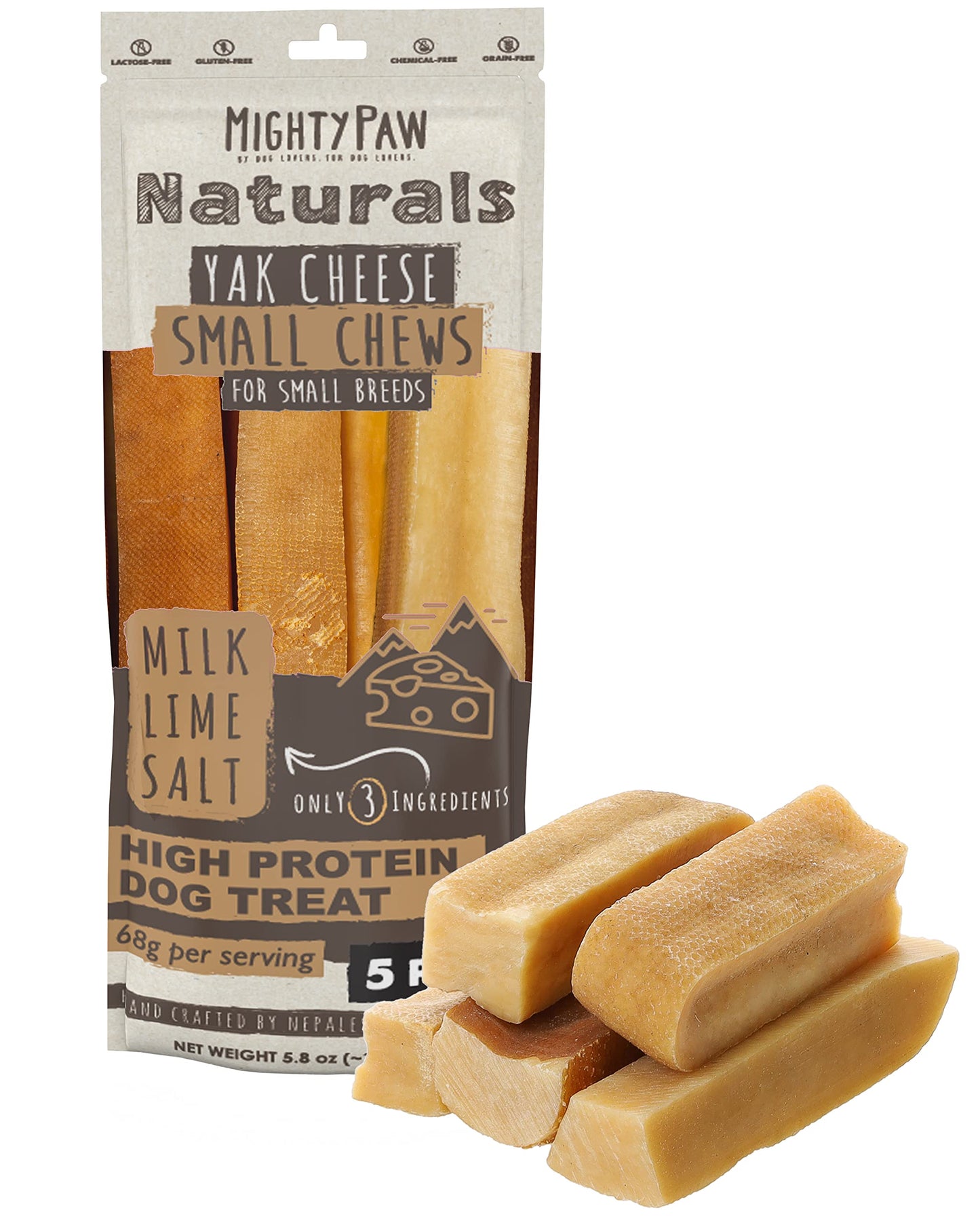 HOTMighty Paw Yak Cheese Dog Chews – All-Natural Long Lasting Hard Chew for Aggressive Chewers – High Protein, Odor-Free Dog Treat – 3 Ingredient Natural Yak Chews for Large Dogs – (4 Pack)