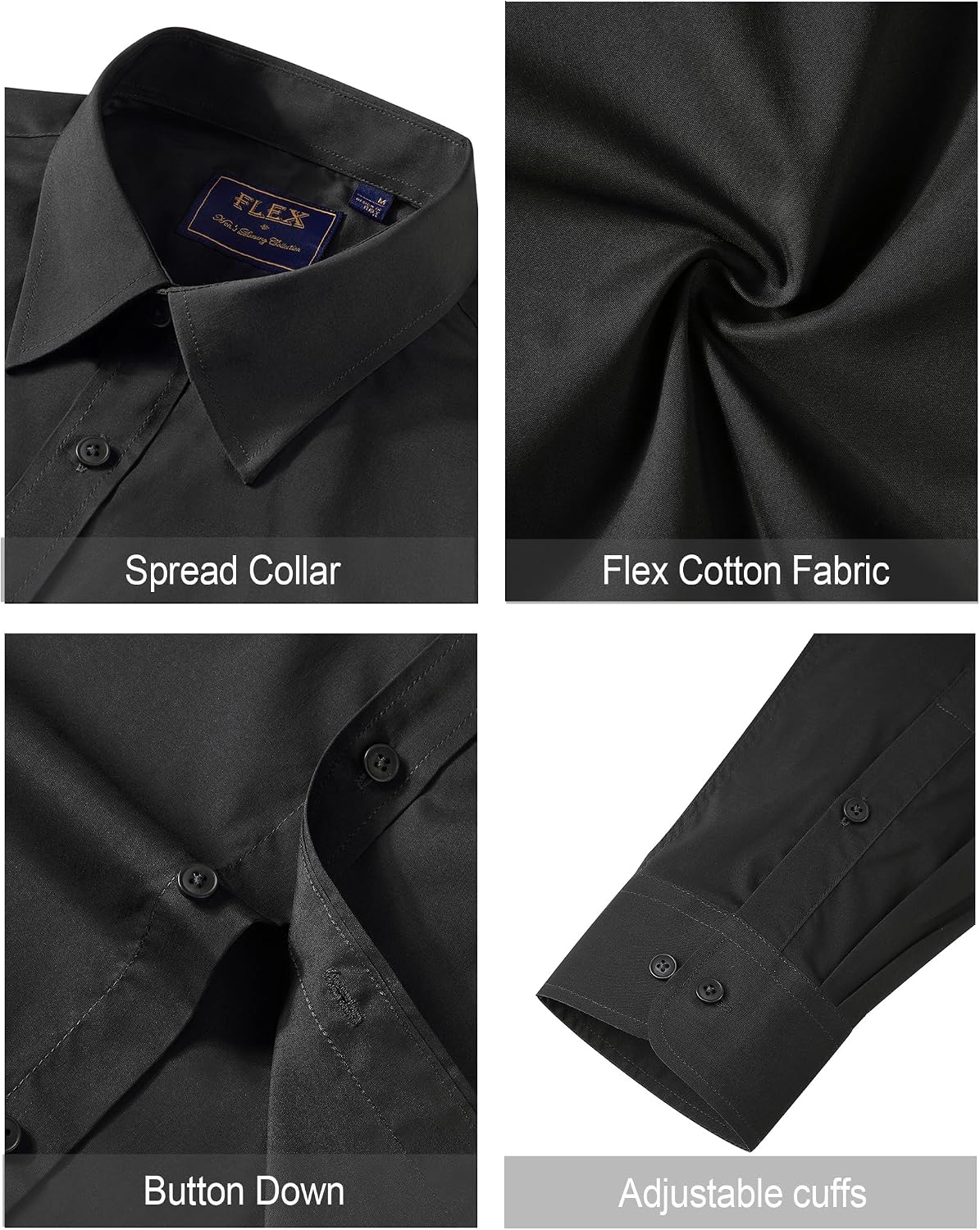 HOTJ.VER Men's Dress Shirts Stretch Stain Shield Long Sleeve Solid Formal Shirt Business Casual Button Down Shirts