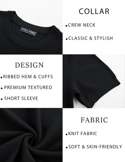 HOTPJ PAUL JONES Mens T Shirts Casual Knit Short Sleeve Tee | Crewneck, Textured Stretch T-Shirts, Lightweight, Comfortable, Breathable, Summer Clothing, Fashion, Classic, Vacation