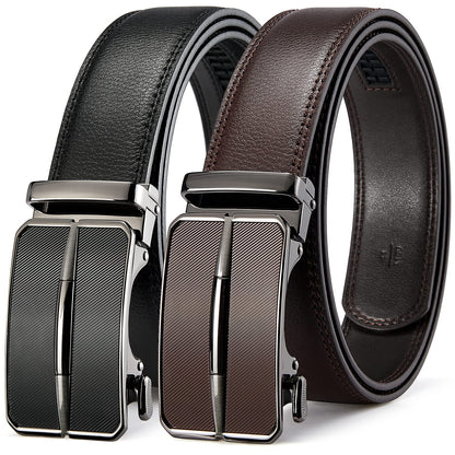 HOTBOSTANTEN Ratchet Leather Belt For Men 2 Pack Dress and Casual with Adjustable Buckle, Trim to Fit