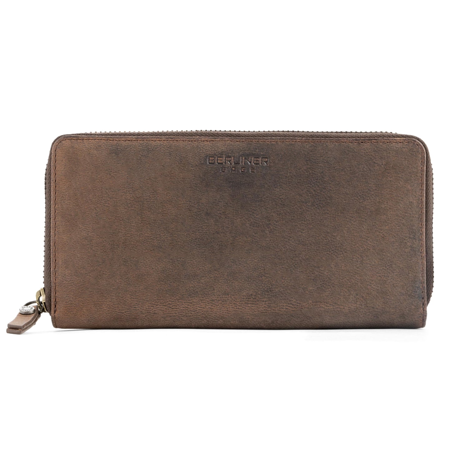 HOTBERLINER BAGS Genuine Leather Zip Wallet Women Margo, Gift Box – Brown | Soft Leather Zip Around Wallet, Fit up to Phone 6.9", 12 Card Slots, 1 ID Window, 1 Coin Pocket, RFID Blocking