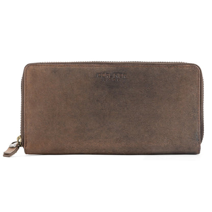 HOTBERLINER BAGS Genuine Leather Zip Wallet Women Margo, Gift Box – Brown | Soft Leather Zip Around Wallet, Fit up to Phone 6.9", 12 Card Slots, 1 ID Window, 1 Coin Pocket, RFID Blocking