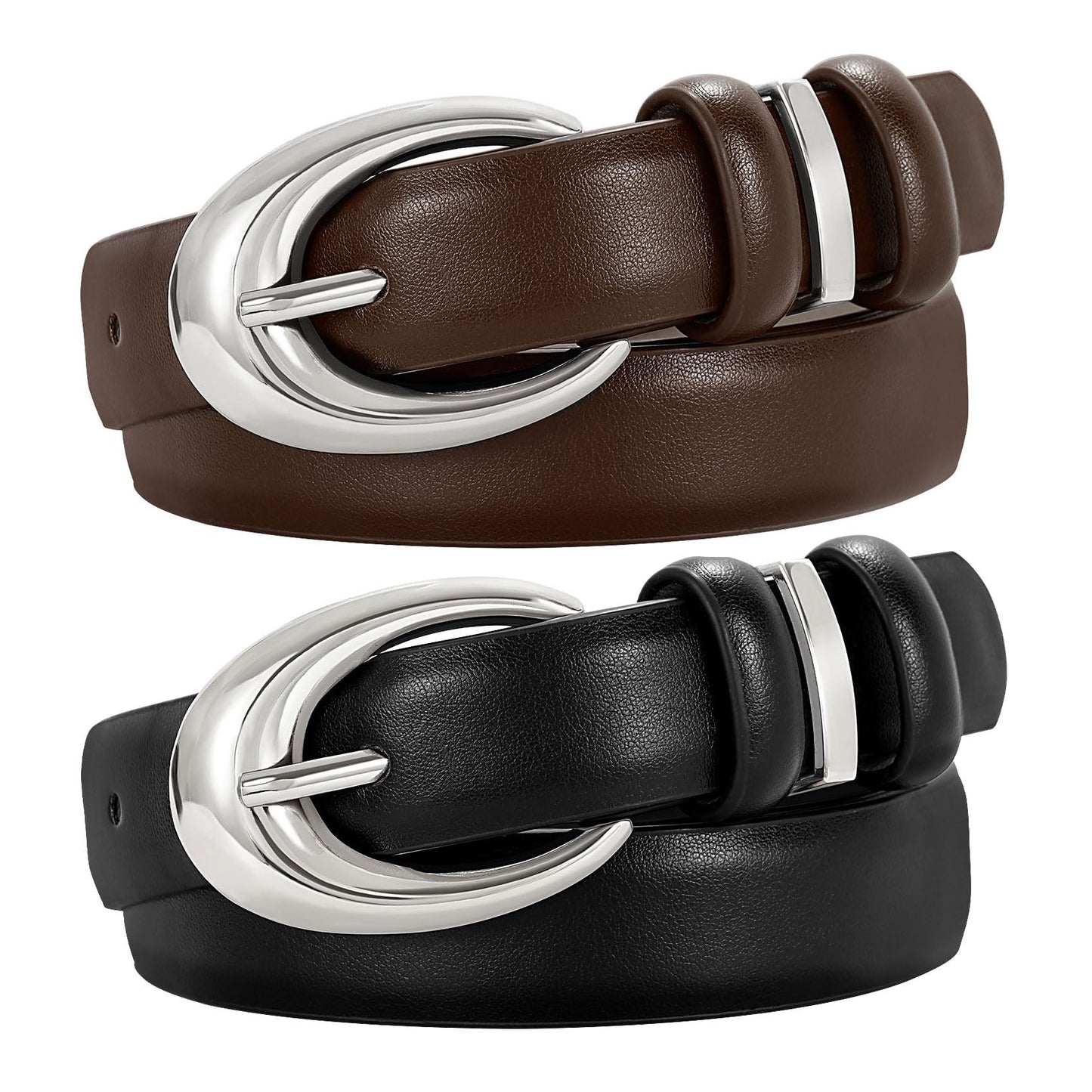 HOTTRIWORKS 2 Pack Women Leather Belt for Jeans Pants Fashion Ladies Faux Leather Belt with Gold Buckle