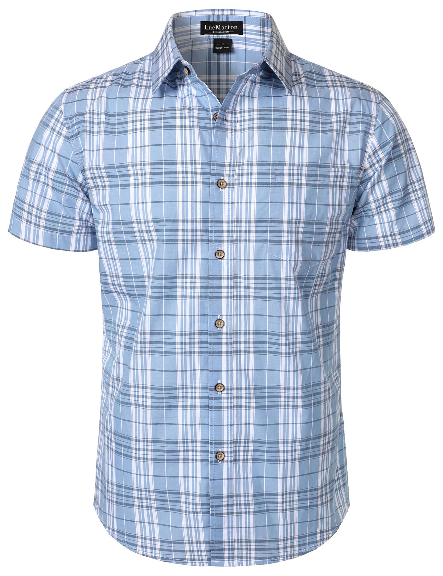 HOTLucMatton Men's Gingham Short Sleeve Button Down Shirt Cotton Regular Fit Plaid Dress Shirts with Pocket