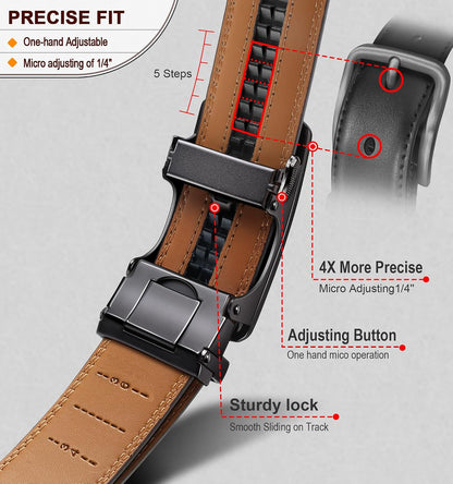HOTBULLIANT Men Belts 2 Pack,Ratchet Sliding Belt Adjustable For Gift Mens Dress Casual 1 3/8",Cut for Fit