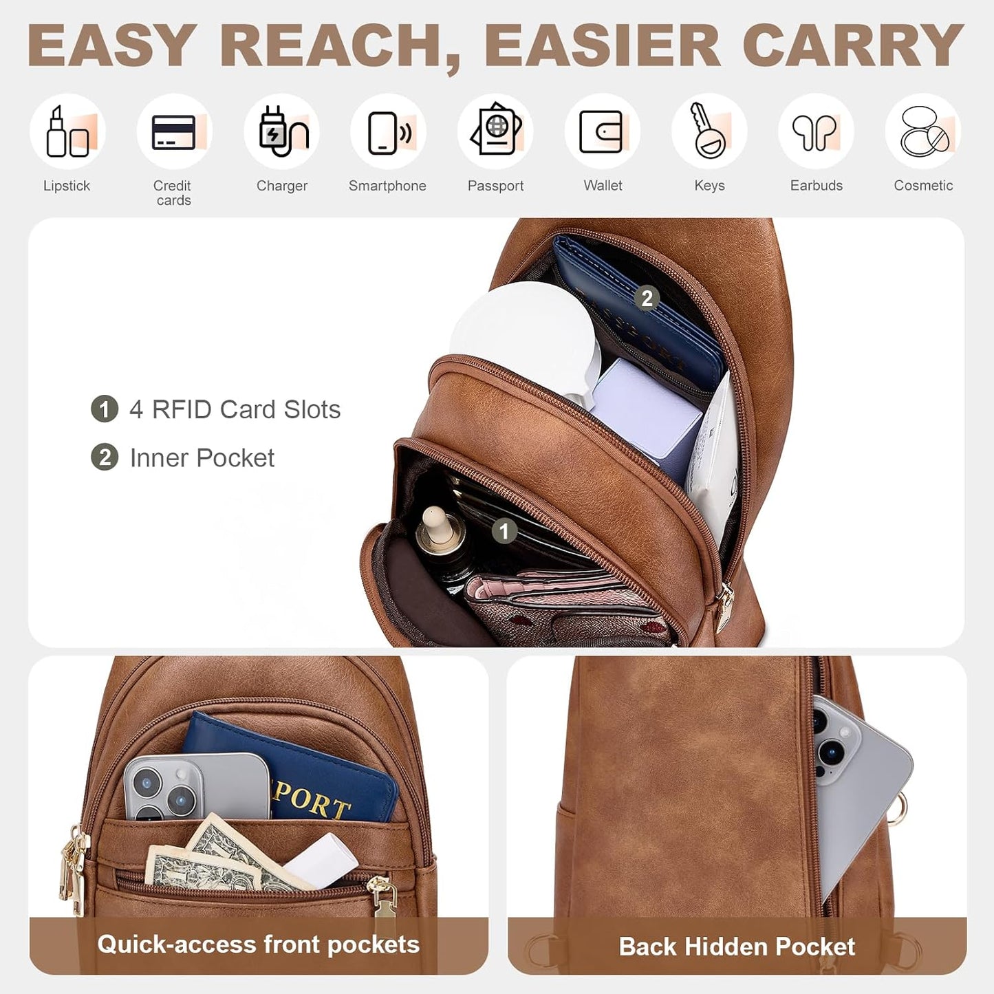 HOTSYTRAH Anti Theft Crossbody Bags for Women, RFID Sling Bag Travel Purse, RFID Cross Body Purses Chest Bag for Travel