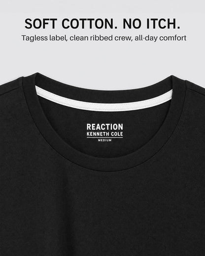 HOTKenneth Cole REACTION Mens T-Shirt Pack of 3 | UPF 50+ Cotton/Spandex Jersey Slim Fit White T Shirts for Men Pack