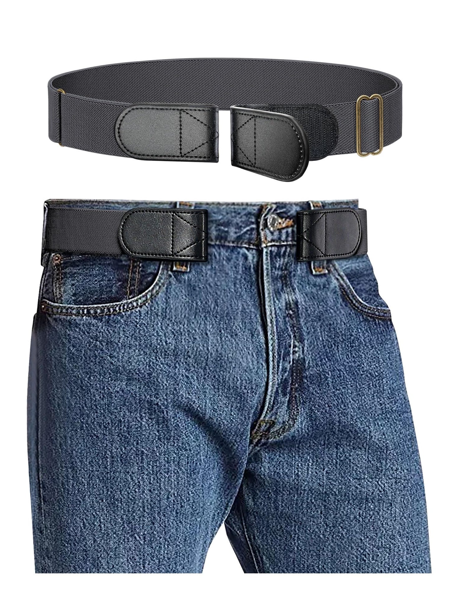 HOTMagic Buckleless Men's Stretch Belts: Comfort Revolution- Hook-Loop Adjustable No Buckle Elastic Belt for Jeans Khaki, 32-48"