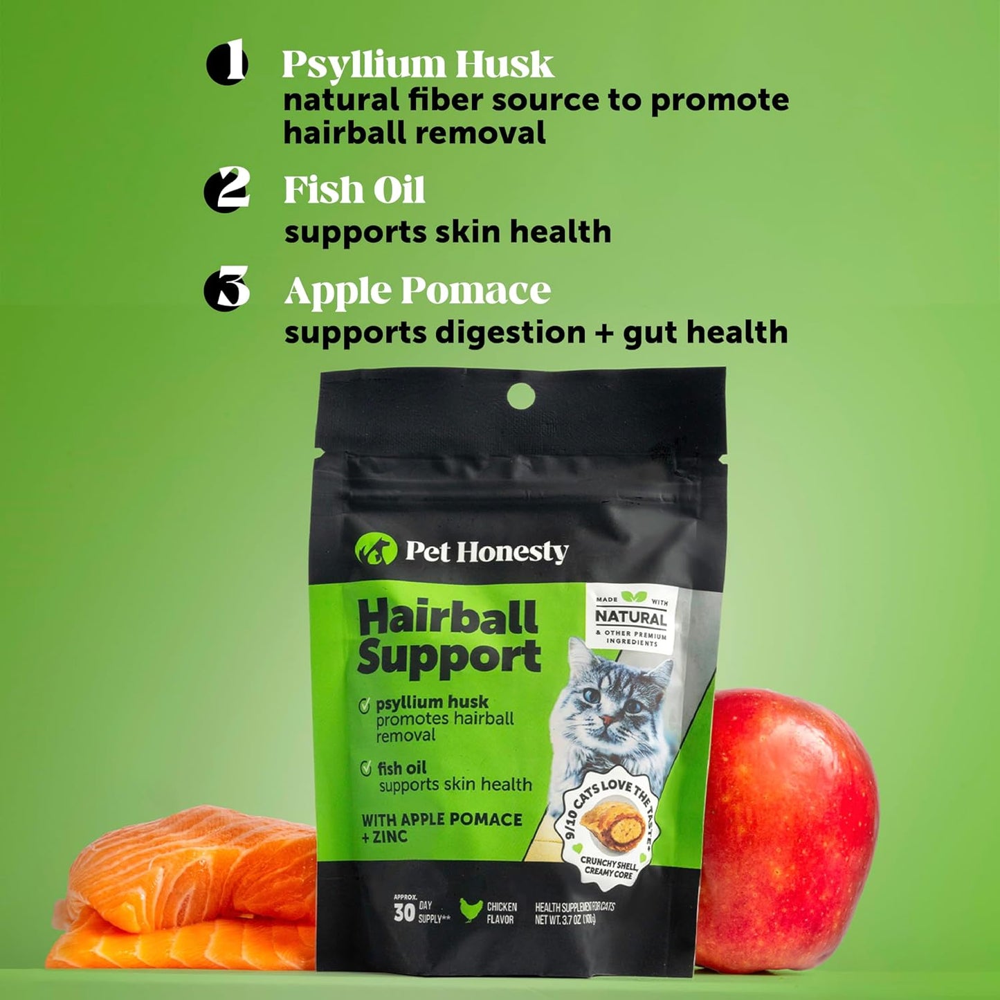 HOTCat Hairball Remedy Treats - Dual Texture Crunchy Creamy Hairball Treatment for Cats, Furball Relief Control Supplement with Fiber, Fish Oil for Indoor Cats Skin Coat Digestion (30-Day Supply)