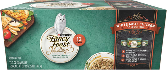 HOTPurina Fancy Feast Wet Cat Food Variety Pack, Medleys White Meat Chicken in Sauce Collection - (Pack of 12) 3 oz. Cans