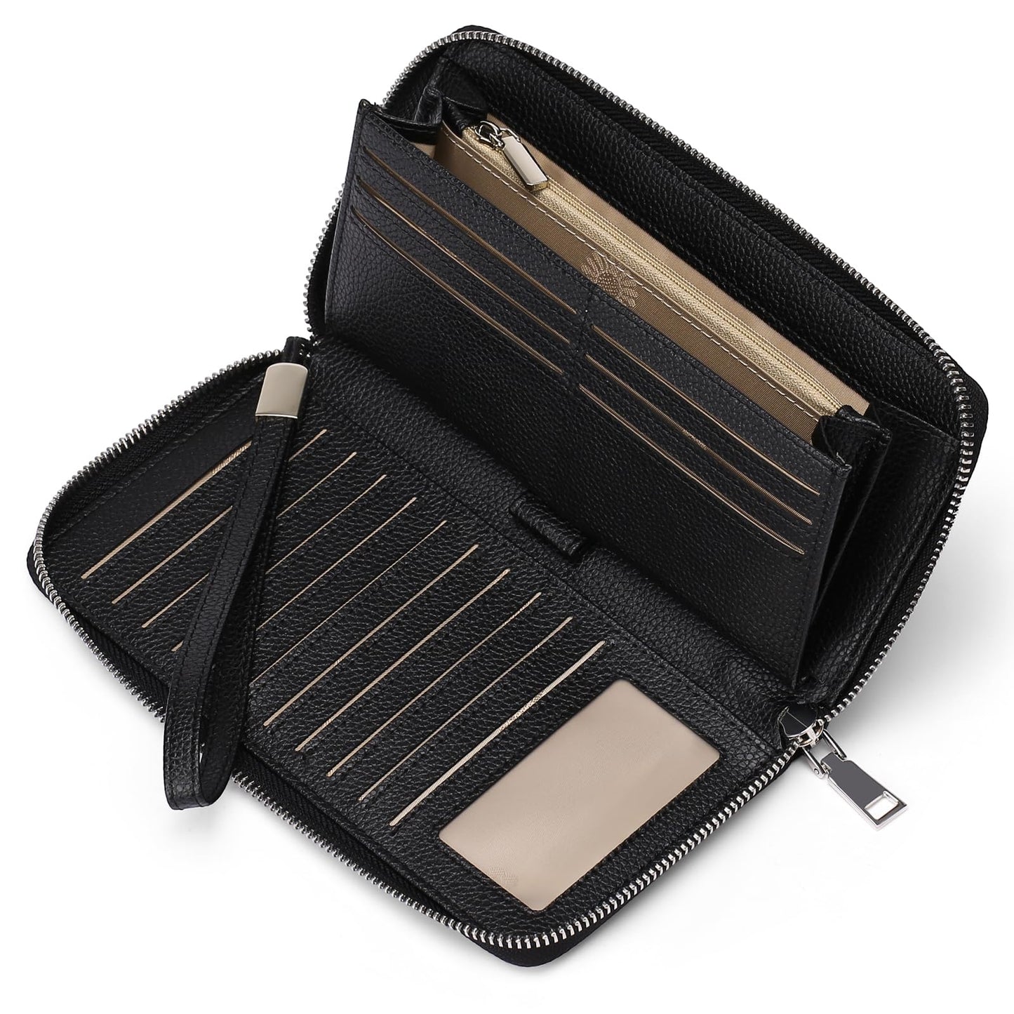 HOTGOIACII Womens Wallet RFID Blocking Leather Zip Around Wallet Large Capacity Long Purse Credit Card Clutch Wristlet