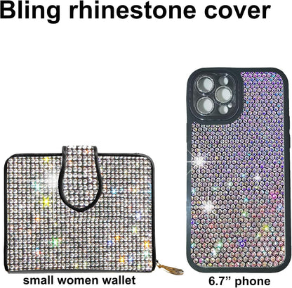 HOTBling Rhinestone Small Womens Wallet Girls Clutch Artificial Diamond Purse Credit Card ID Coin Holder W/Zipper Silver/White