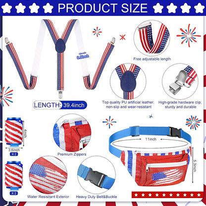 HOTMepase 4th of July Fanny Pack for Men America Flag Patriotic Beverage Beer Belt Suspenders 250th Anniversary Dress